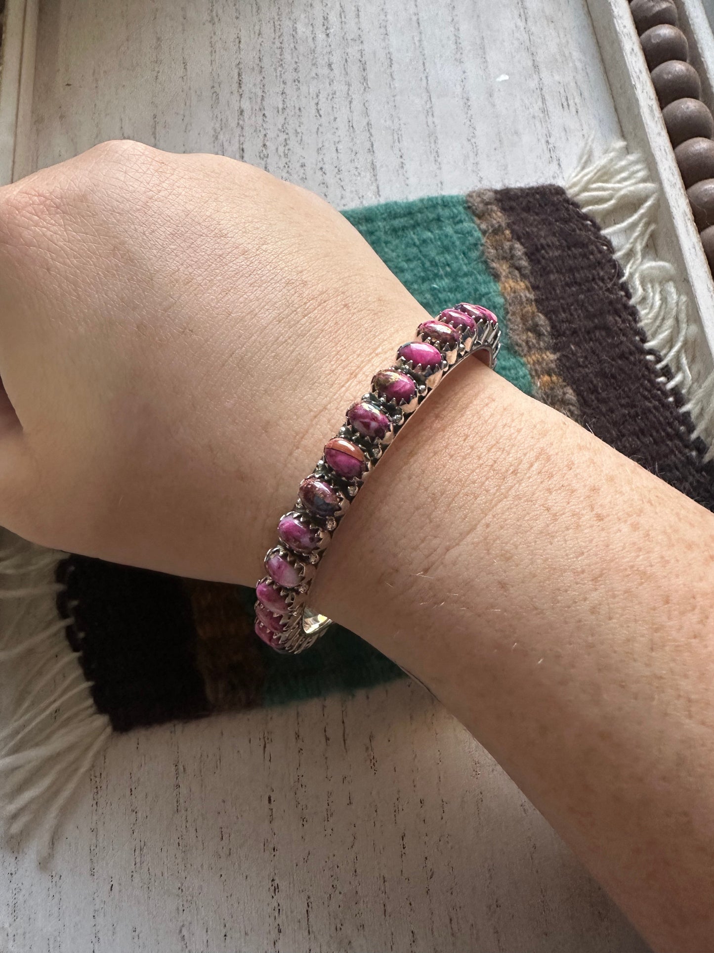 Handmade Pink Dream Mojave & Sterling Silver Bangle Bracelet