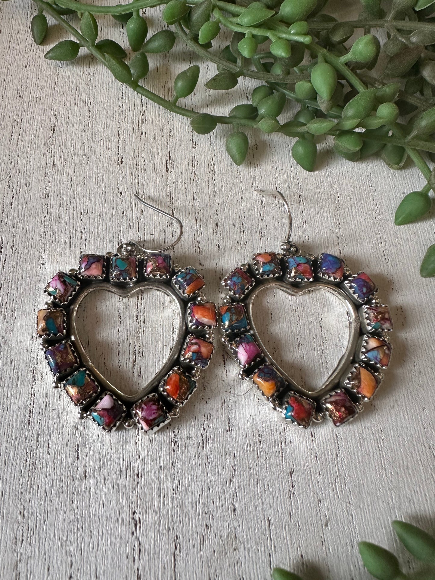 Handmade Pink Dream and Sterling Silver Heart Hoop Dangles