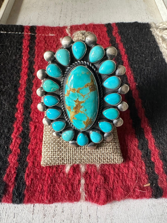 Handcrafted Turquoise & Sterling Silver Ring Size 8.5 Signed RRB