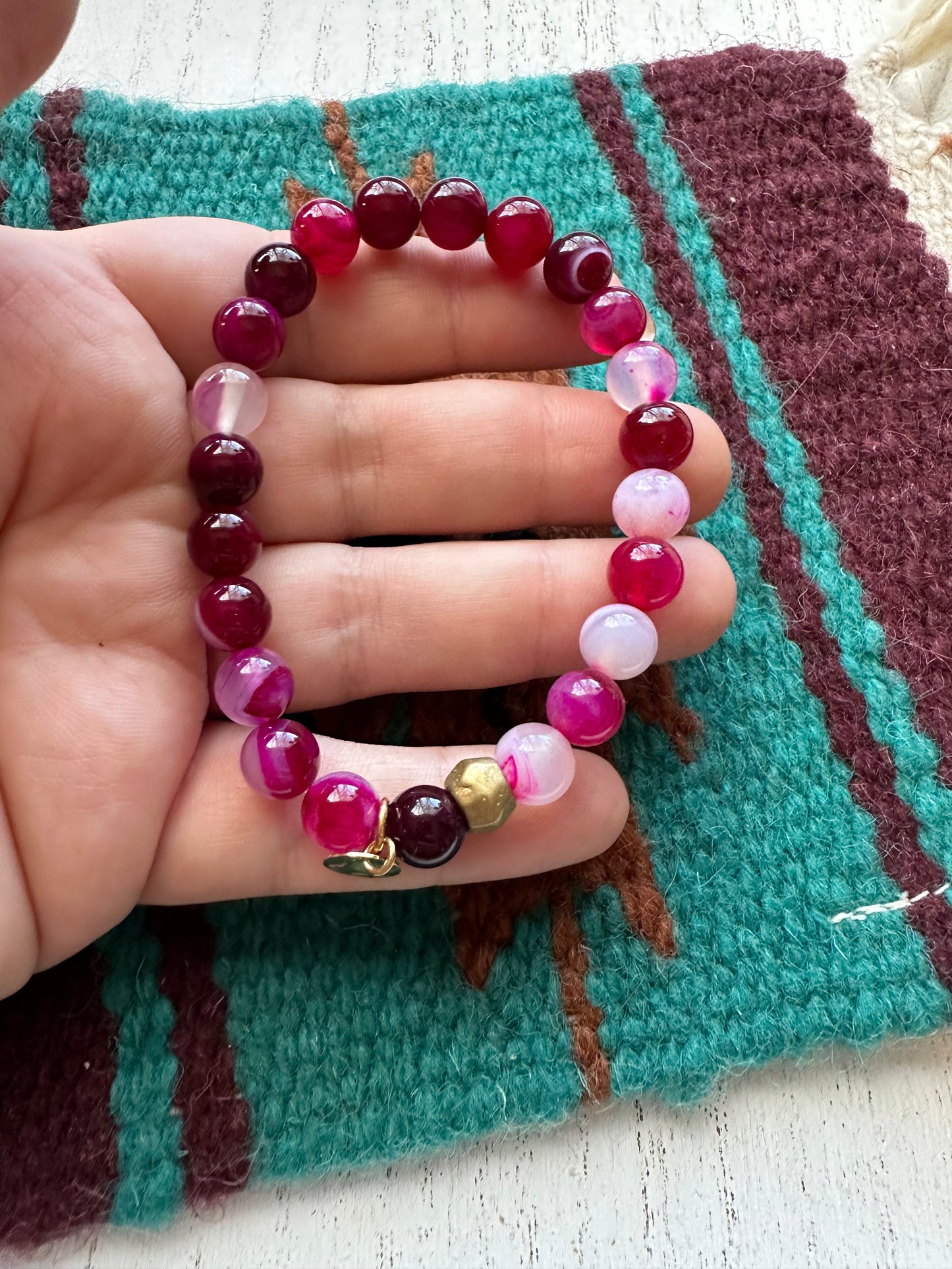 Handmade Beaded Pink Stretch Bracelet