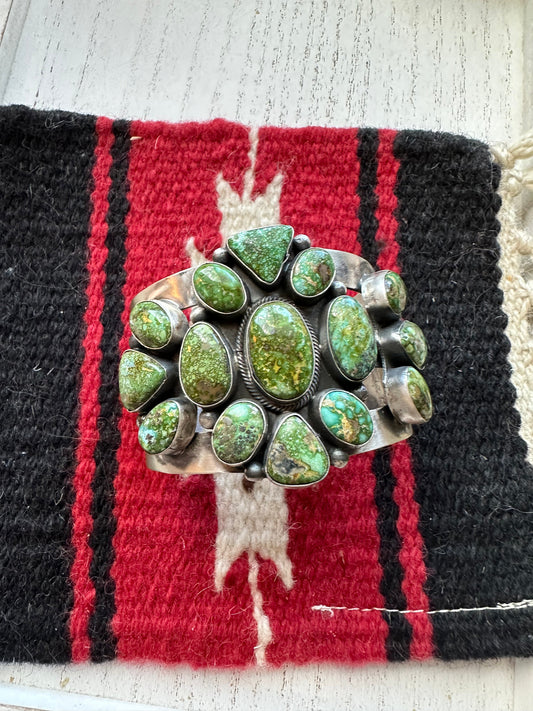 Handcrafted Sterling Silver & Sonoran Gold Turquoise Cuff Bracelet By B Johnson /