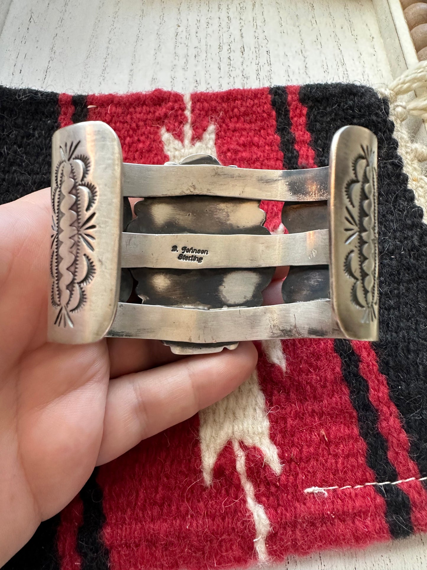 Navajo Sterling Silver & Sonoran Gold Turquoise Cuff Bracelet By B Johnson