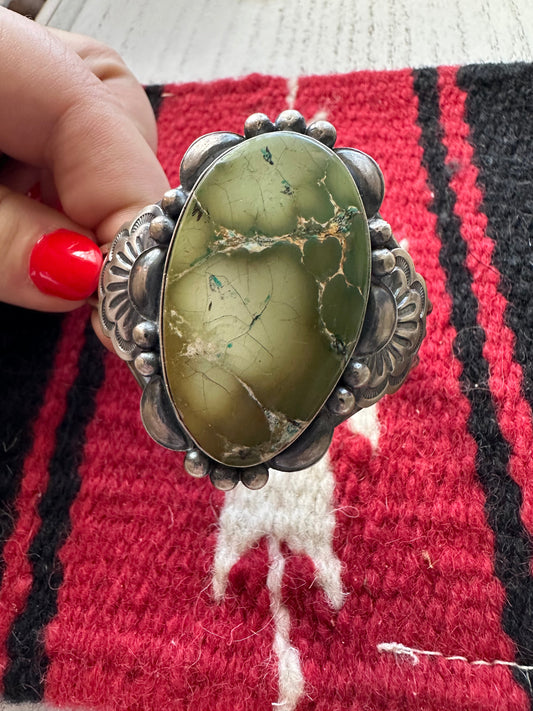 Handcrafted Sterling Silver & Royston Turquoise Cuff Bracelet By Mary Ann Spencer