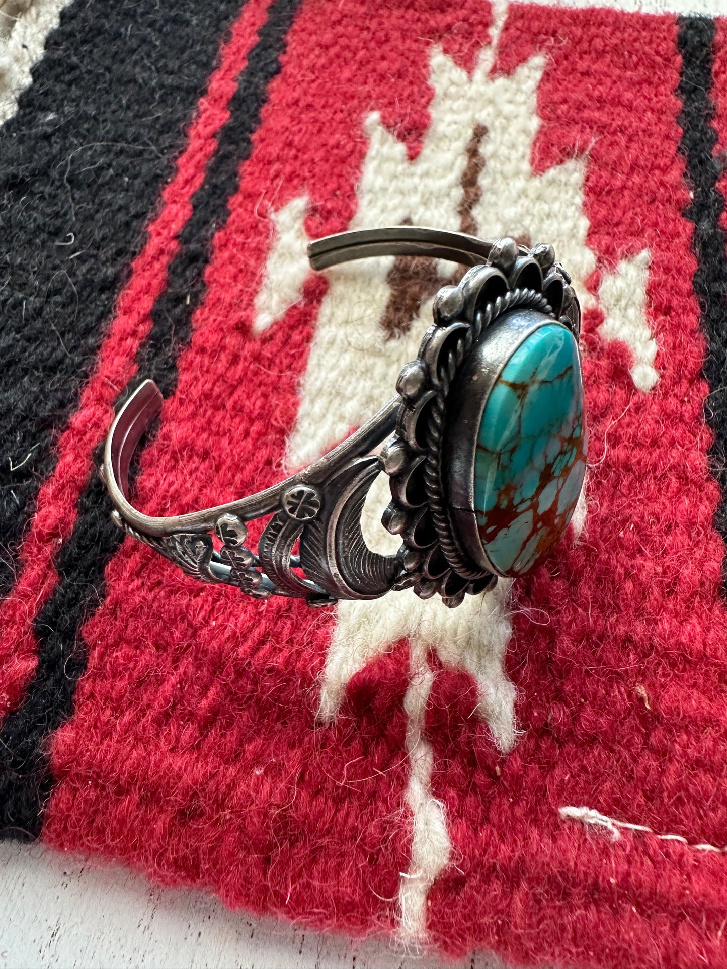 OLD PAWN Navajo Sterling Silver & Turquoise Cuff Bracelet By Jacquline Silver