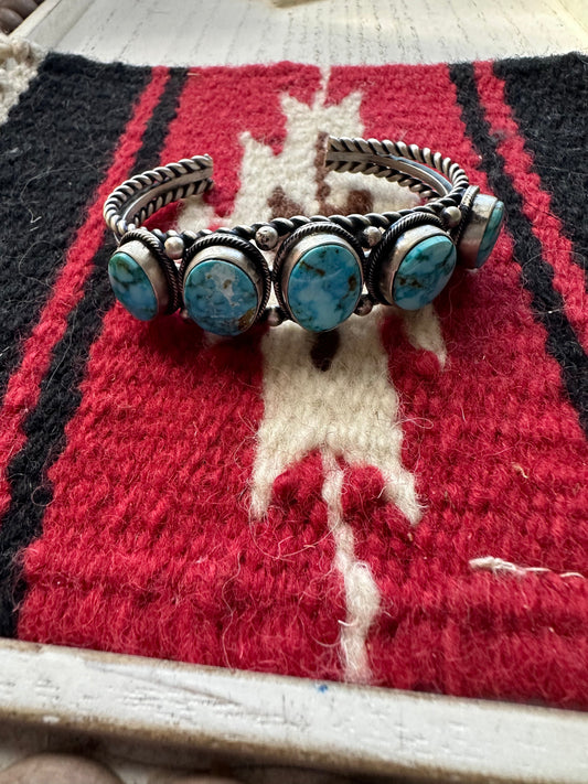 Handcrafted Sterling Silver & Turquoise 5 Stone Cuff Bracelet By B Johnson /