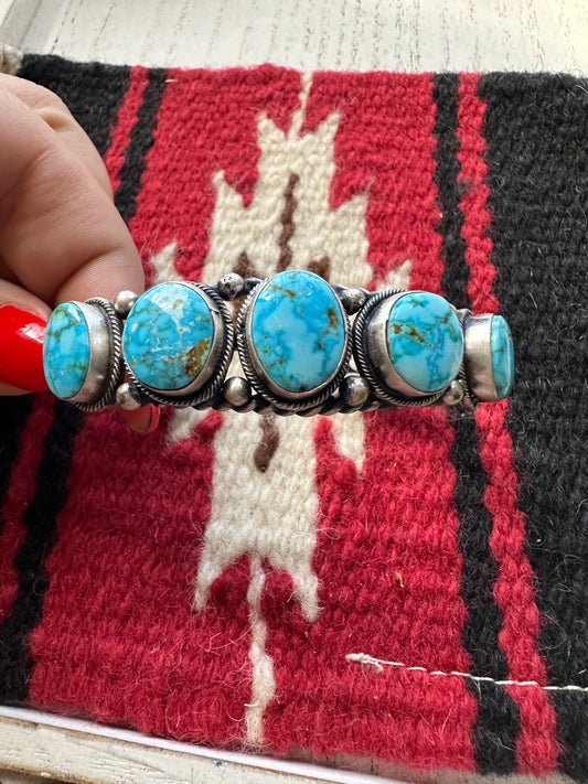 Handcrafted Sterling Silver & Turquoise 5 Stone Cuff Bracelet By B Johnson /