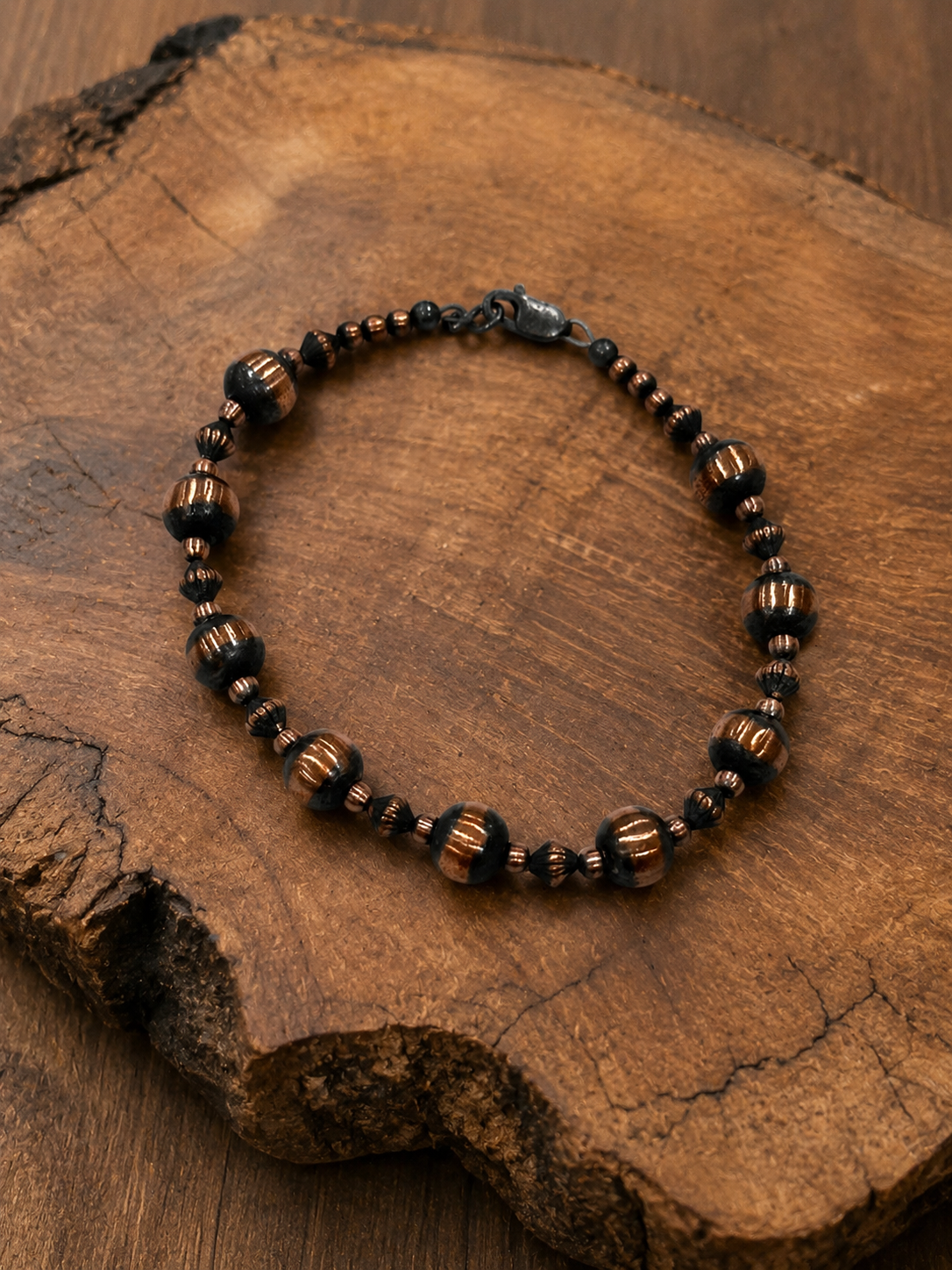 Handcrafted Copper Beaded Bracelet 7.5”