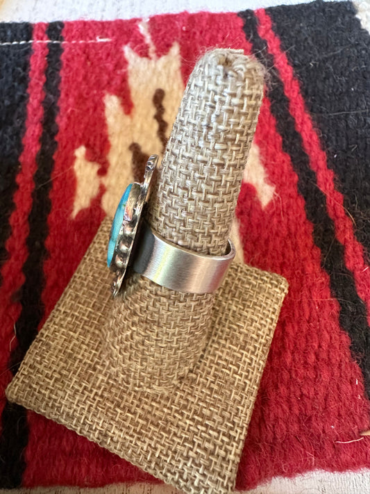 Handcrafted Sonoran Mountain Turquoise & Sterling Silver Single Stone Ring Size 8 Signed S.Tso
