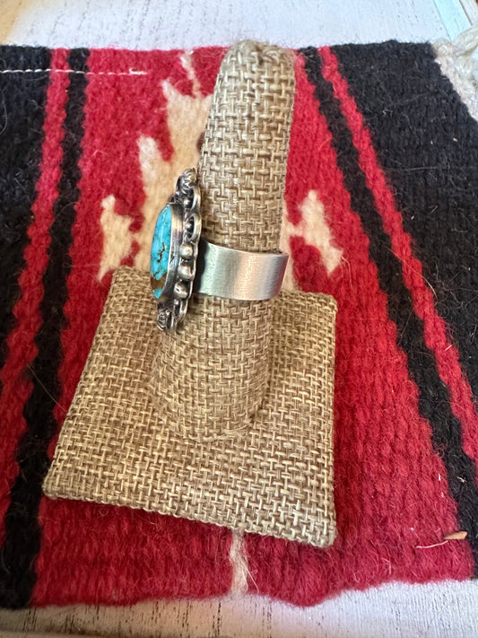 Handcrafted Sonoran Mountain Turquoise & Sterling Silver Single Stone Ring Size 8 Signed S.Tso
