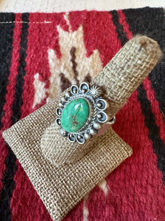 Handcrafted Sonoran Mountain Turquoise & Sterling Silver Single Stone Ring Size 8 Signed S.Tso