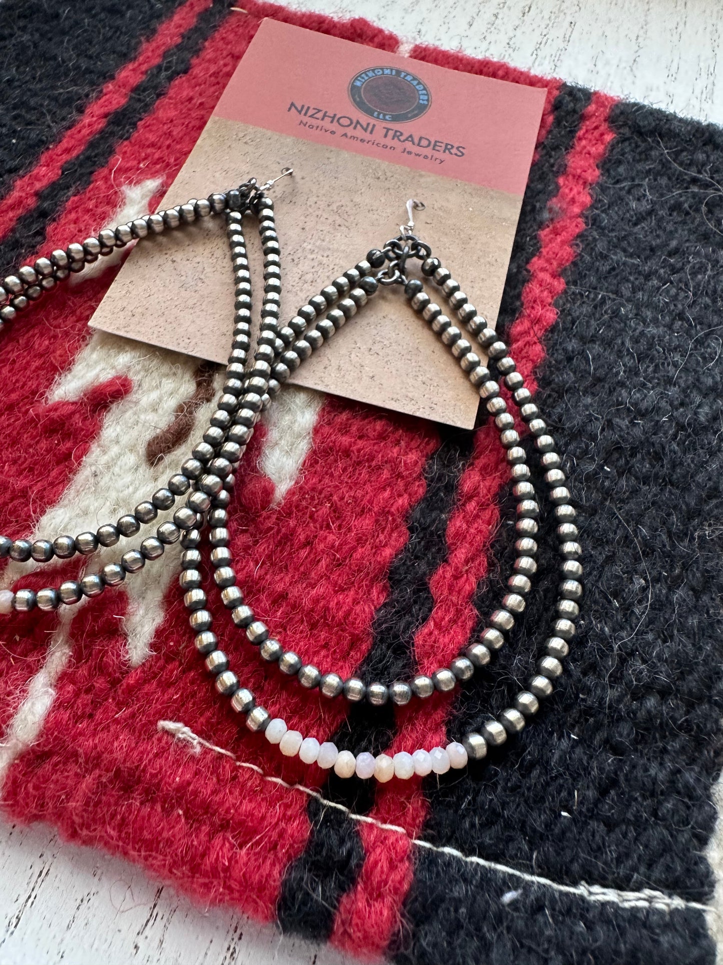 Navajo Sterling Silver & Pink  Conch Pearl Dangle Hoop Earrings