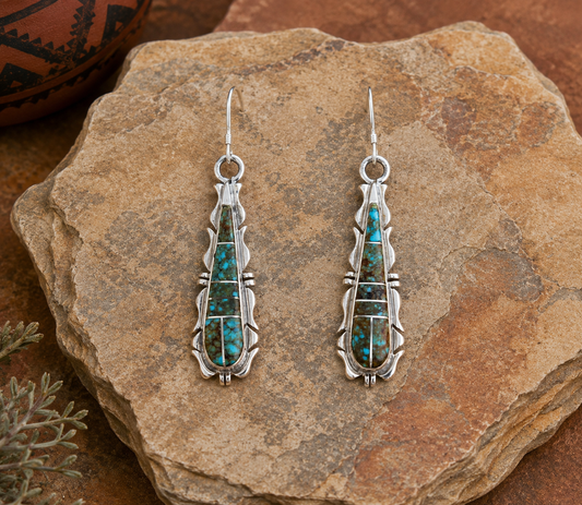 Handcrafted Turquoise 8 & Sterling Silver Jagged Club Dangle Earrings