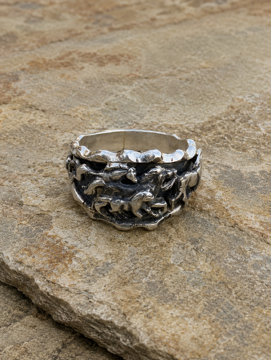 Handcrafted Sterling Running Horses Ring Size 11.5