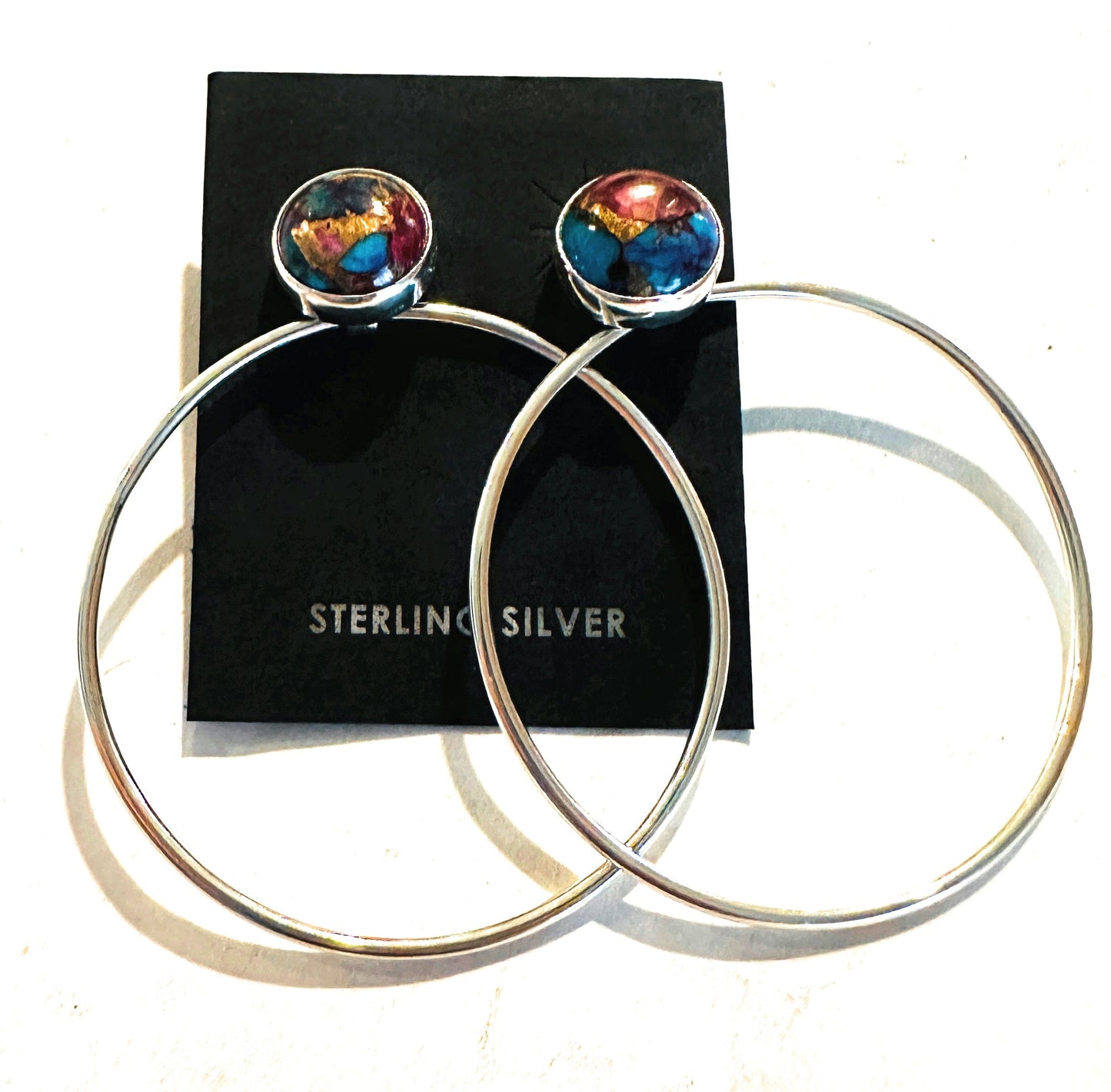 Handcrafted Pink Dream Mojave & Sterling Silver Dangle Hoop Earrings