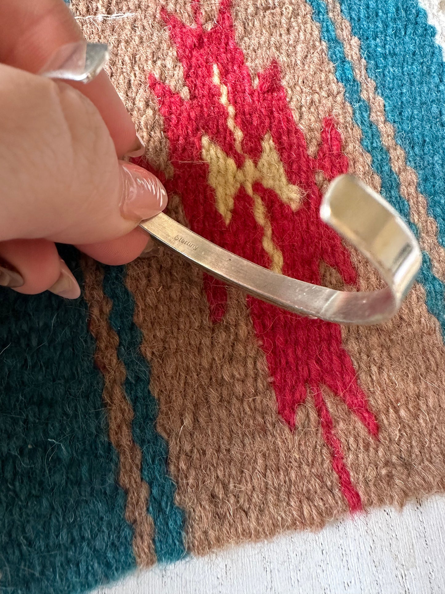 Navajo Multi Stone & Sterling Silver Inlay Thin Cuff Bracelet