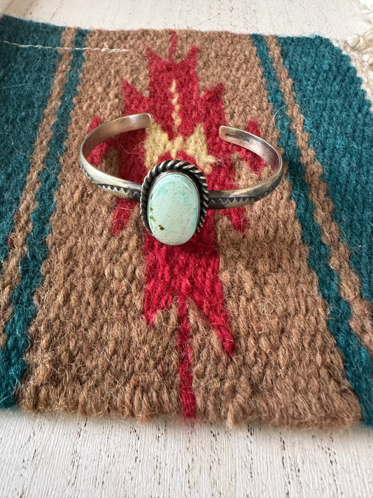 Handcrafted Single Stone Turquoise And Sterling Silver Cuff Bracelet