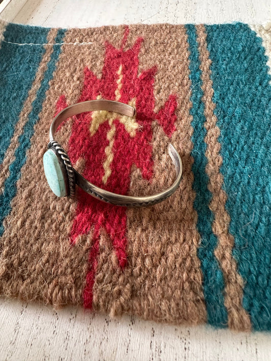 Handcrafted Single Stone Turquoise And Sterling Silver Cuff Bracelet