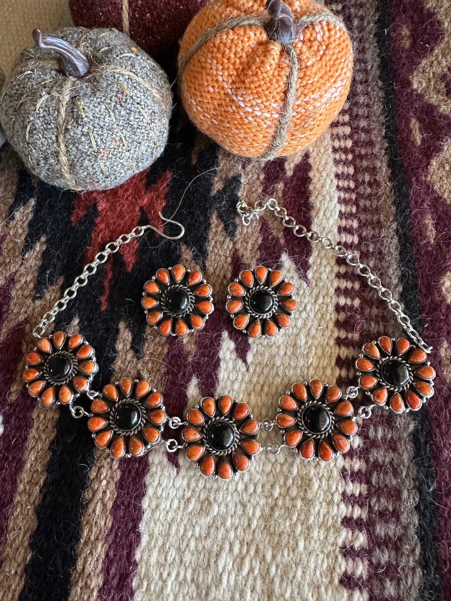 HALLOWEEN COLLECTION Nizhoni Black Onyx, Orange Mojave & Sterling Silver Necklace & Earring Set