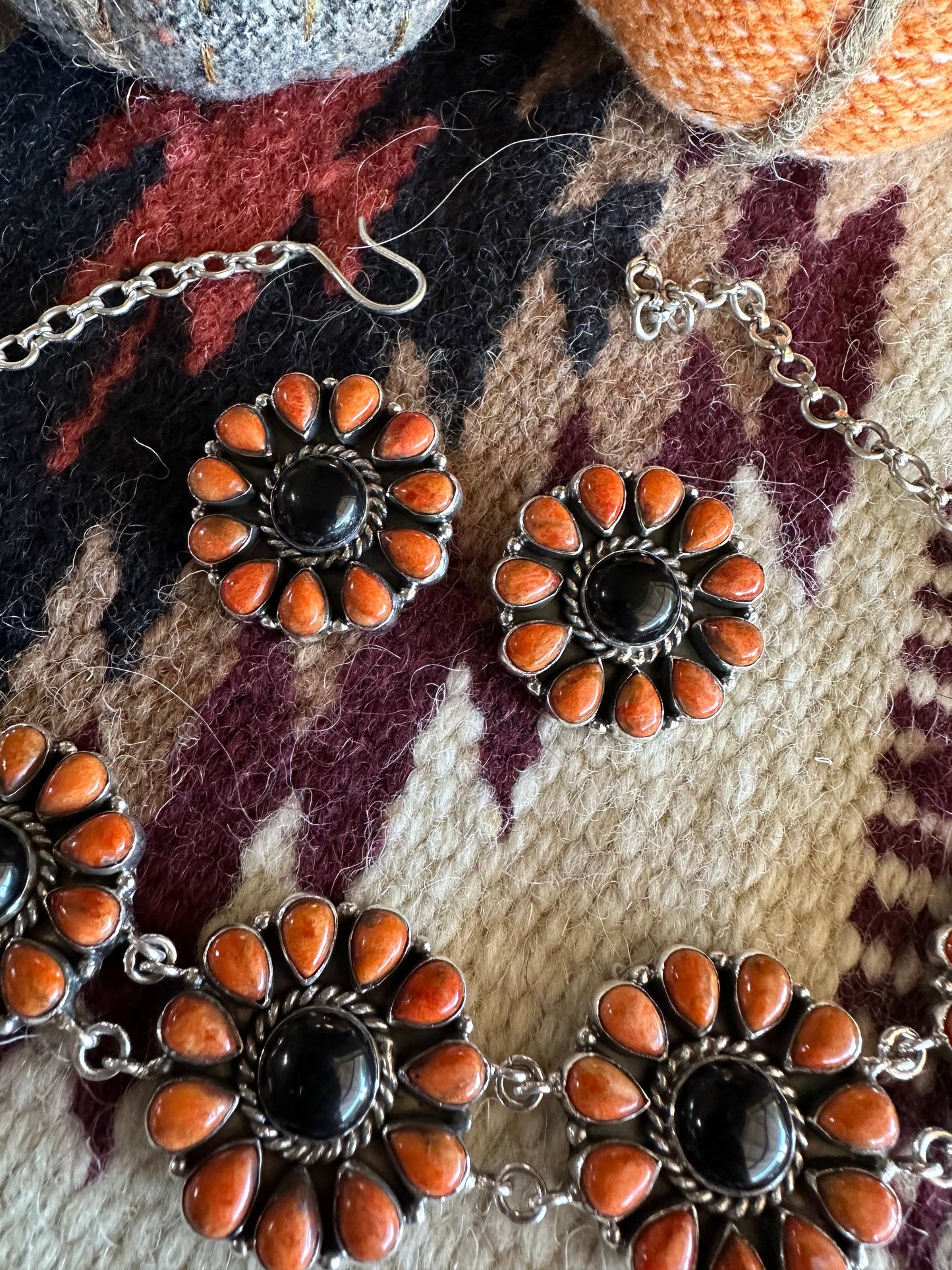 HALLOWEEN COLLECTION Nizhoni Black Onyx, Orange Mojave & Sterling Silver Necklace & Earring Set