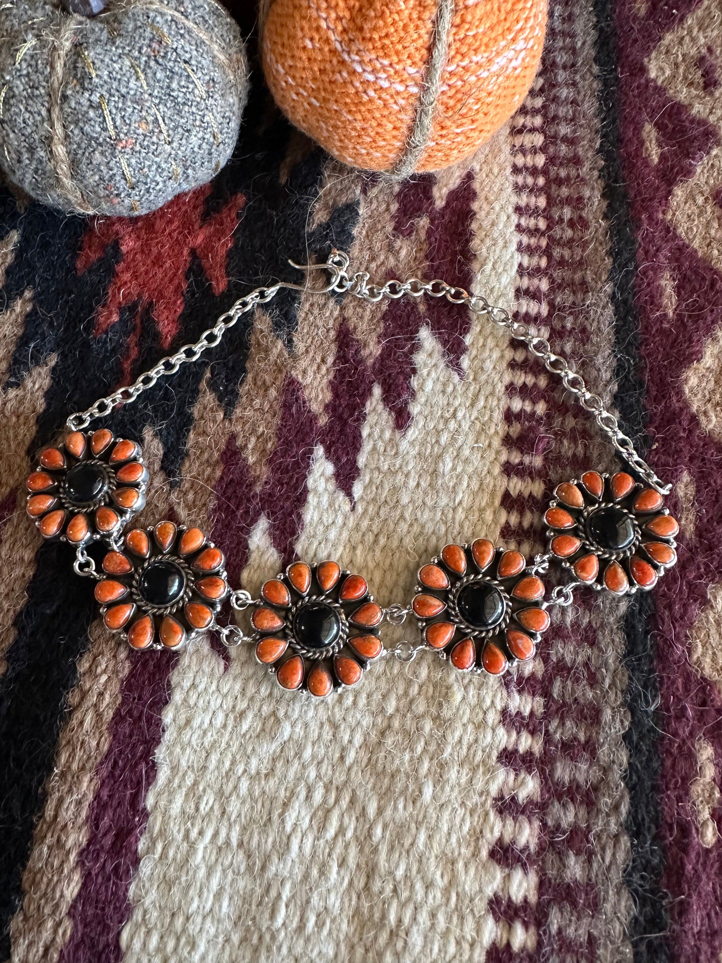 HALLOWEEN COLLECTION Nizhoni Black Onyx, Orange Mojave & Sterling Silver Necklace & Earring Set