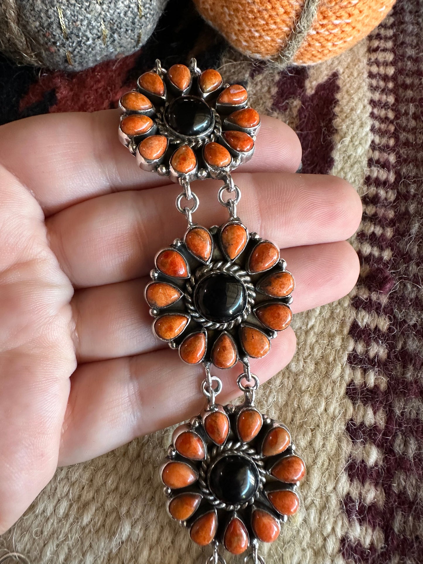 HALLOWEEN COLLECTION Nizhoni Black Onyx, Orange Mojave & Sterling Silver Necklace & Earring Set