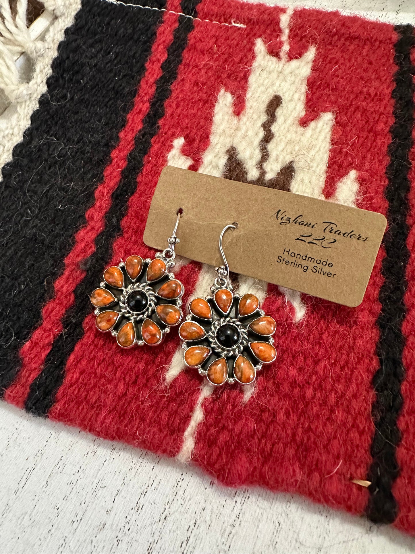 HALLOWEEN COLLECTION Nizhoni Black Onyx, Orange Mojave & Sterling Silver Dangle Earrings