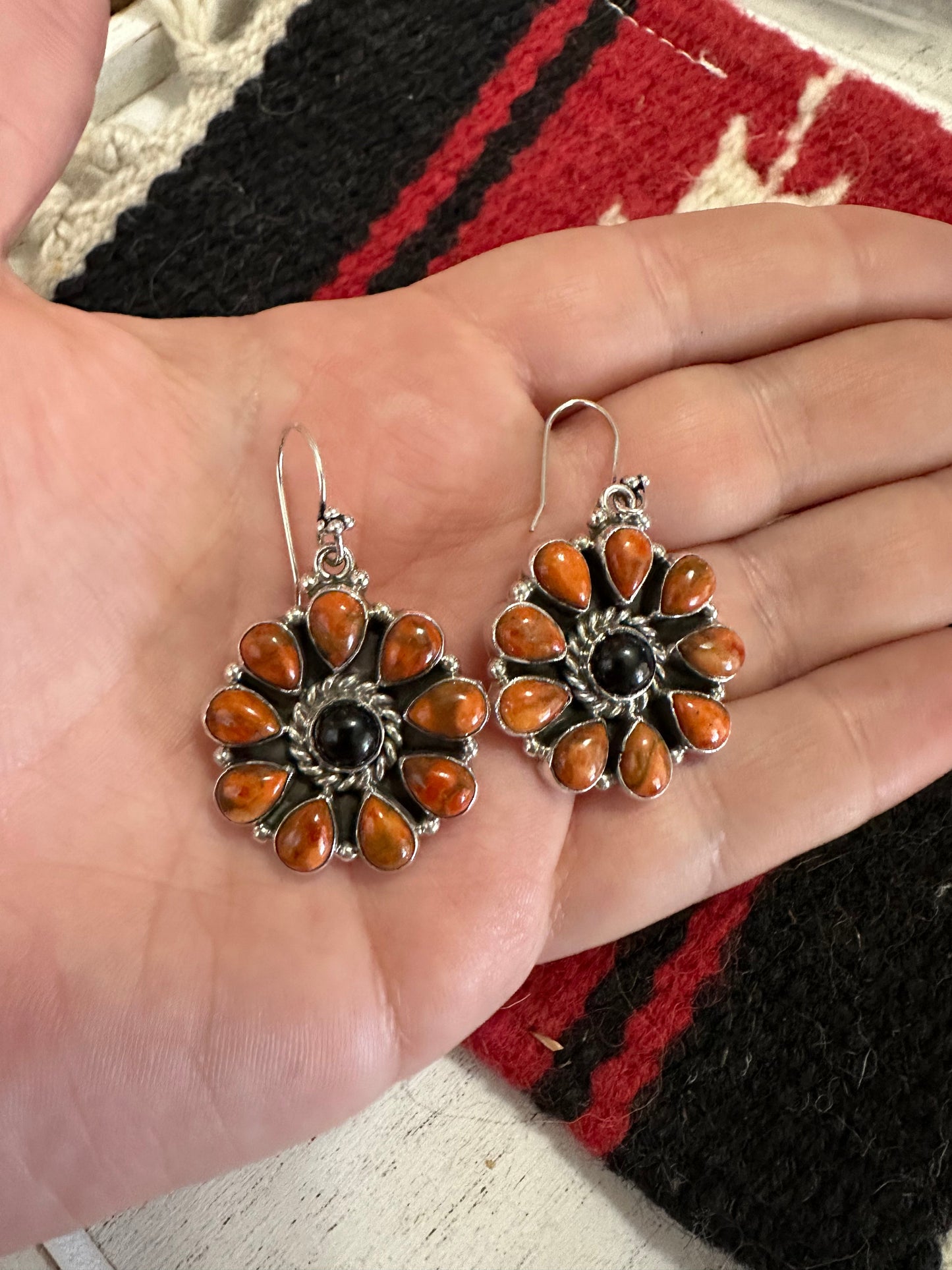 HALLOWEEN COLLECTION Nizhoni Black Onyx, Orange Mojave & Sterling Silver Dangle Earrings