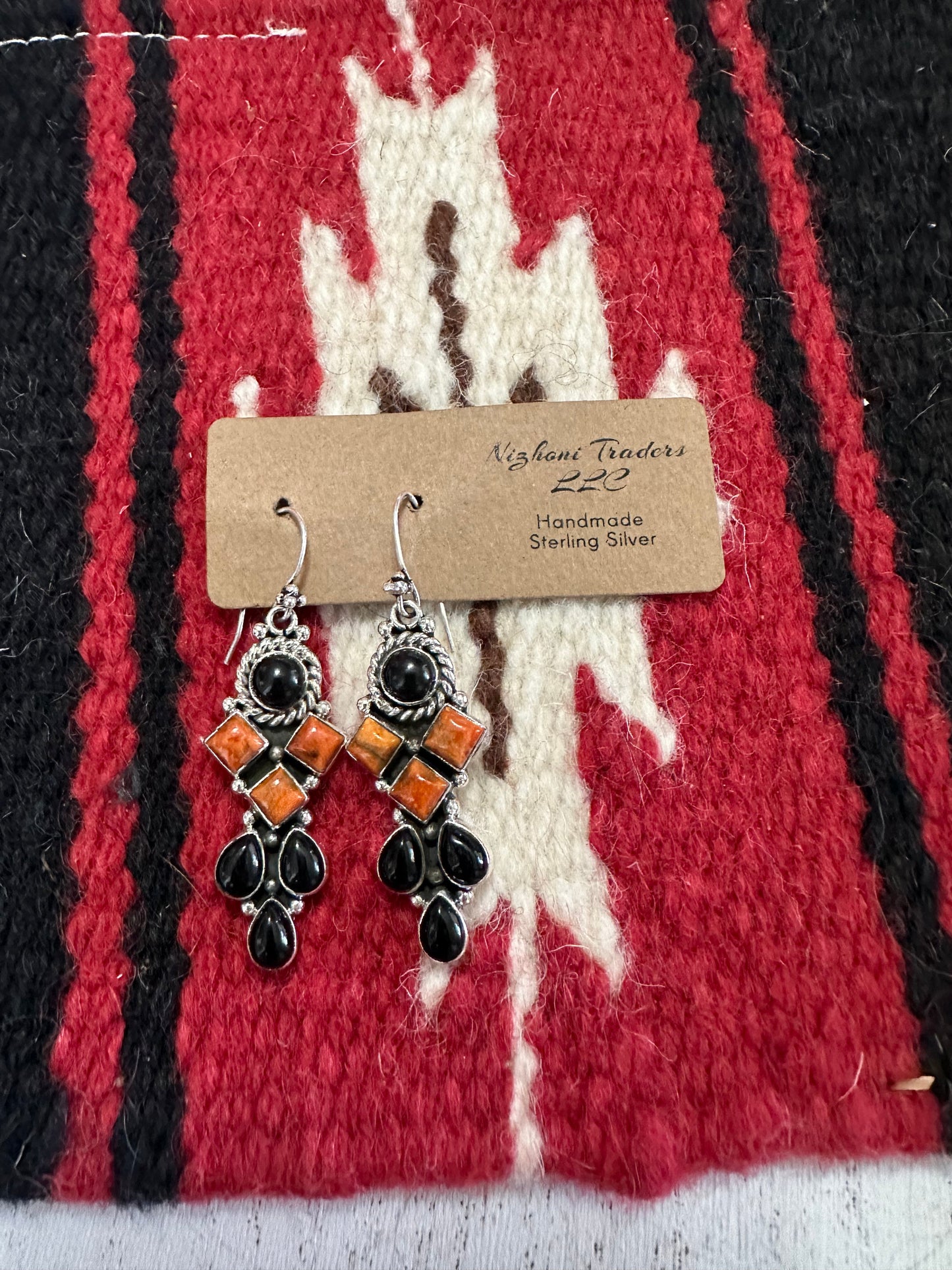 HALLOWEEN COLLECTION Nizhoni Black Onyx, Orange Mojave & Sterling Silver Dangle Earrings