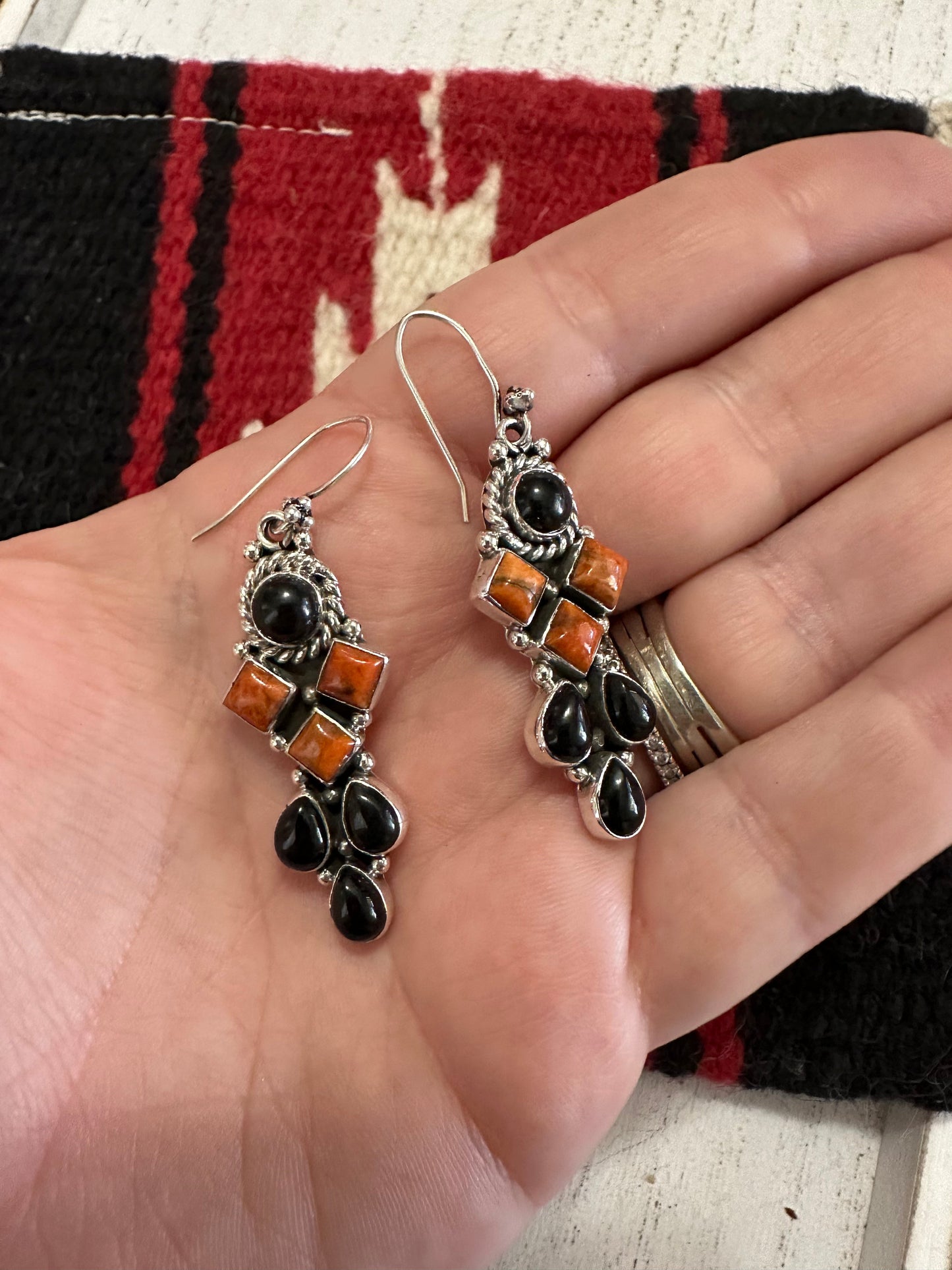 HALLOWEEN COLLECTION Nizhoni Black Onyx, Orange Mojave & Sterling Silver Dangle Earrings