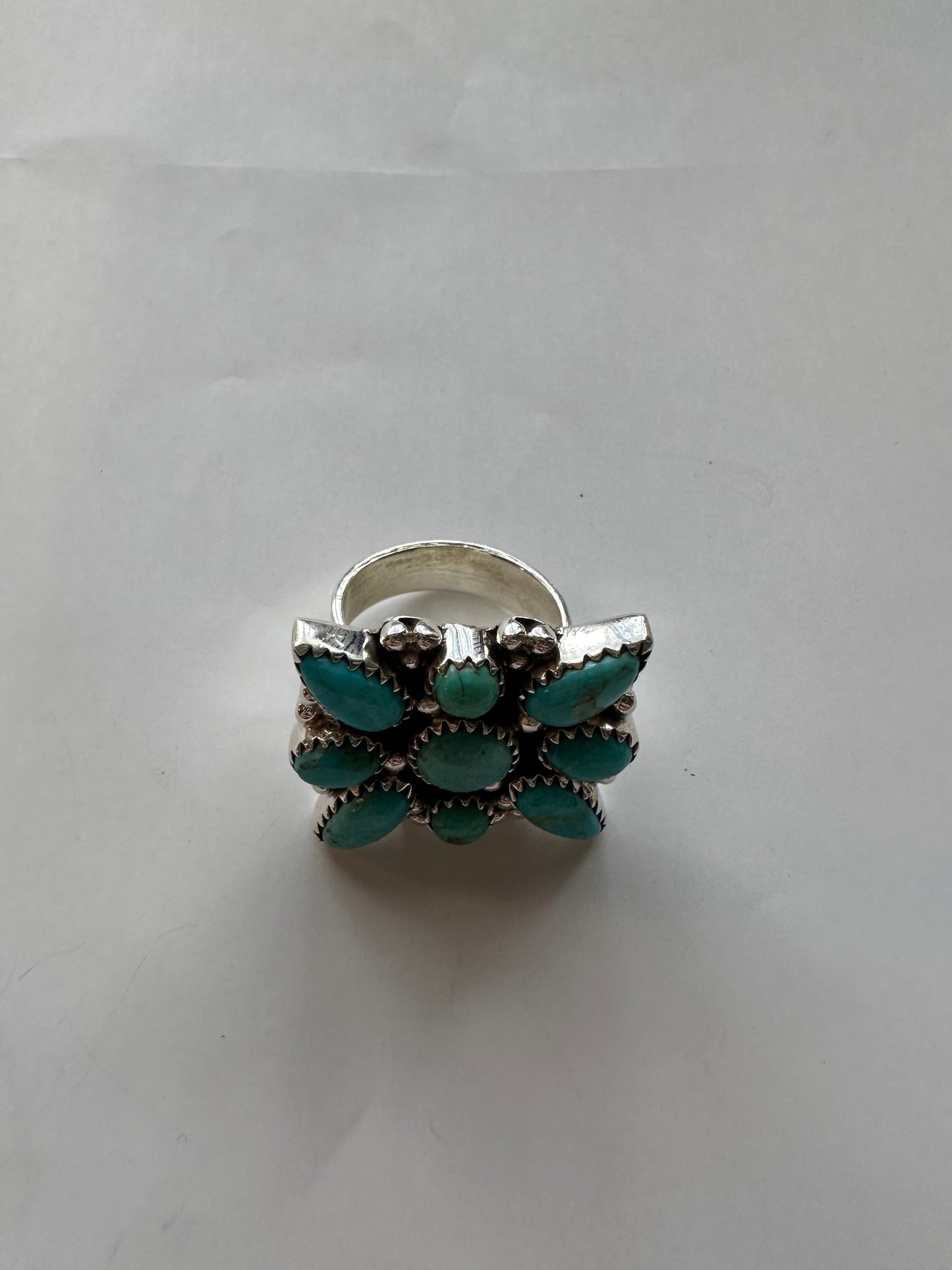 Handmade Turquoise And Sterling Silver Adjustable Cluster Ring