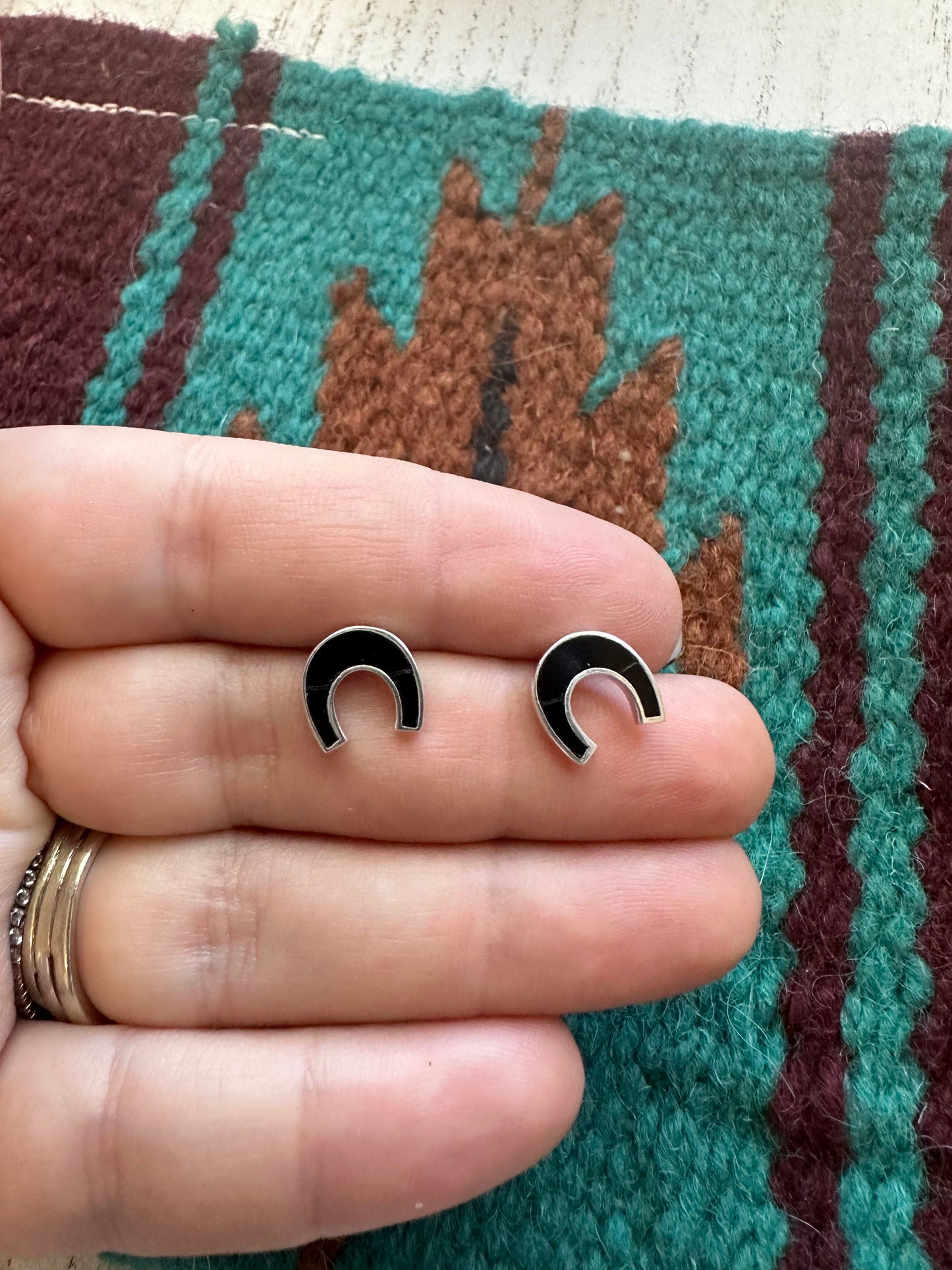 Handmade Onyx & Sterling Silver Horseshoe Post Earrings