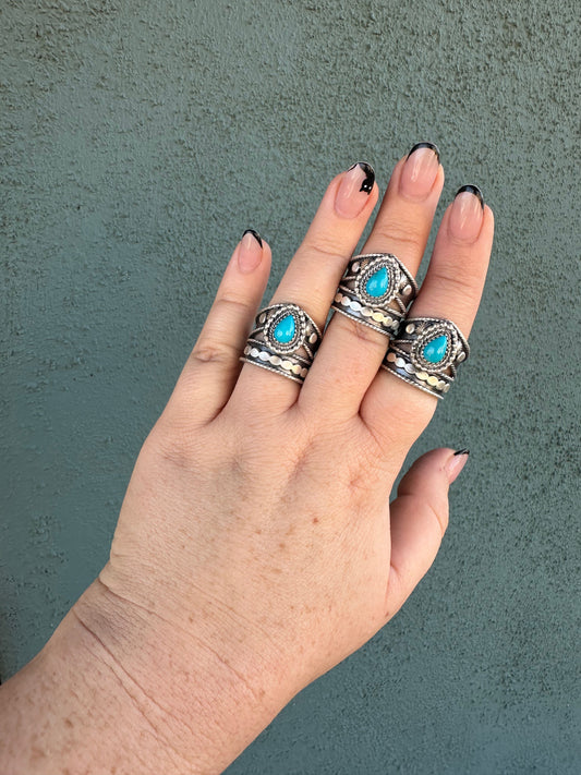 Handcrafted “Turquoise Crown” Sterling Silver & Turquoise Single Stone Ring Signed