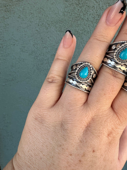 Handcrafted “Turquoise Crown” Sterling Silver & Turquoise Single Stone Ring Signed
