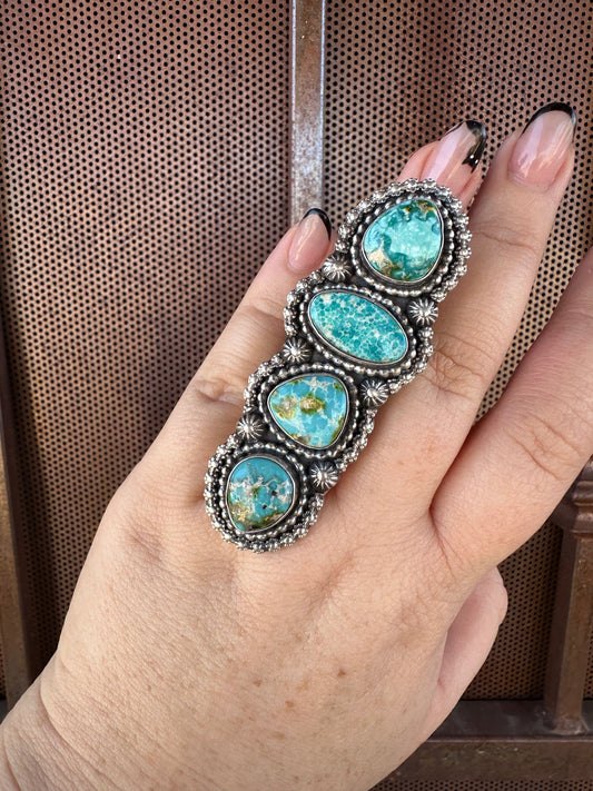Handcrafted Sonoran Mountain Turquoise & Sterling Silver 4 Stone Ring Size 7.5 Signed