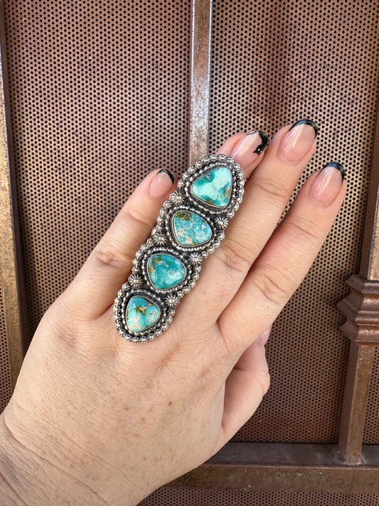 Handcrafted Sonoran Mountain Turquoise & Sterling Silver 4 Stone Ring Size 7.5 Signed