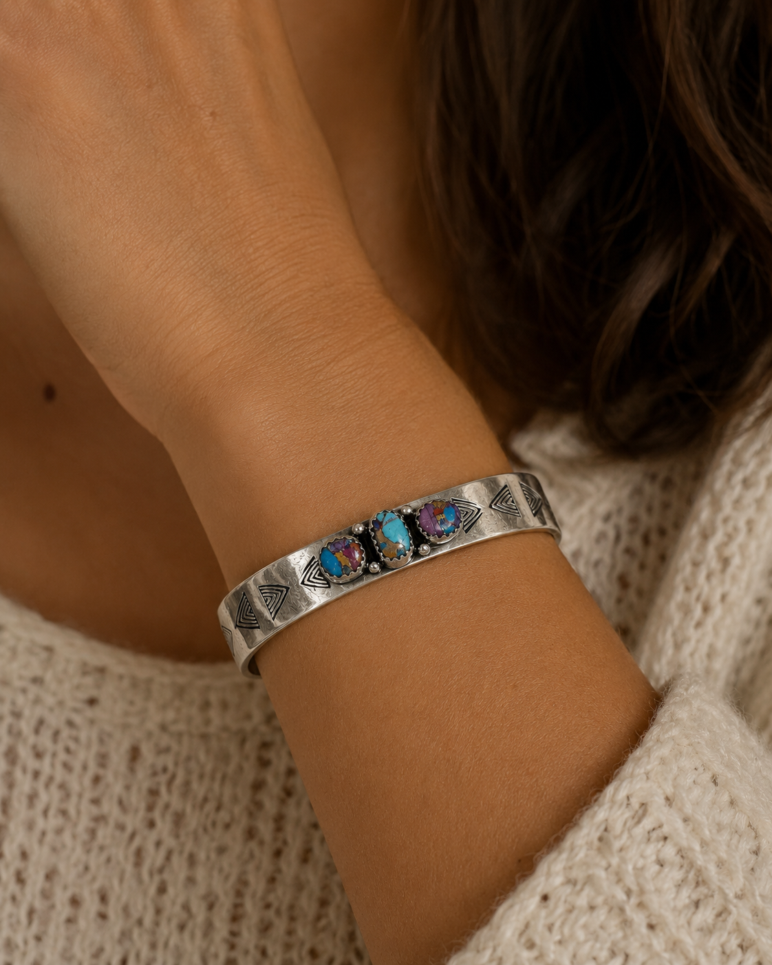 Handmade Sterling Silver & Pink Dream Mojave Cuff Bracelet
