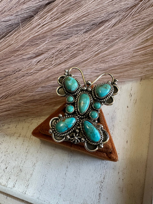 Handmade Turquoise & Sterling Silver Adjustable Butterfly Ring Signed Nizhoni