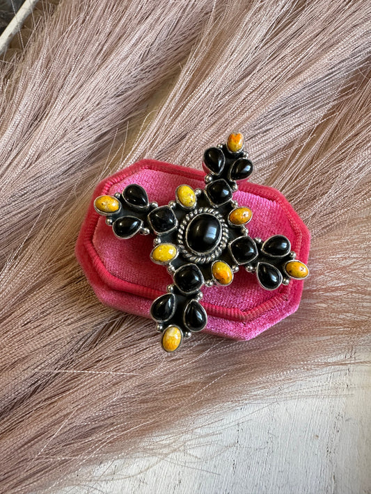HALLOWEEN COLLECTION Nizhoni Black Onyx, Bumble Bee & Sterling Silver Adjustable Ring