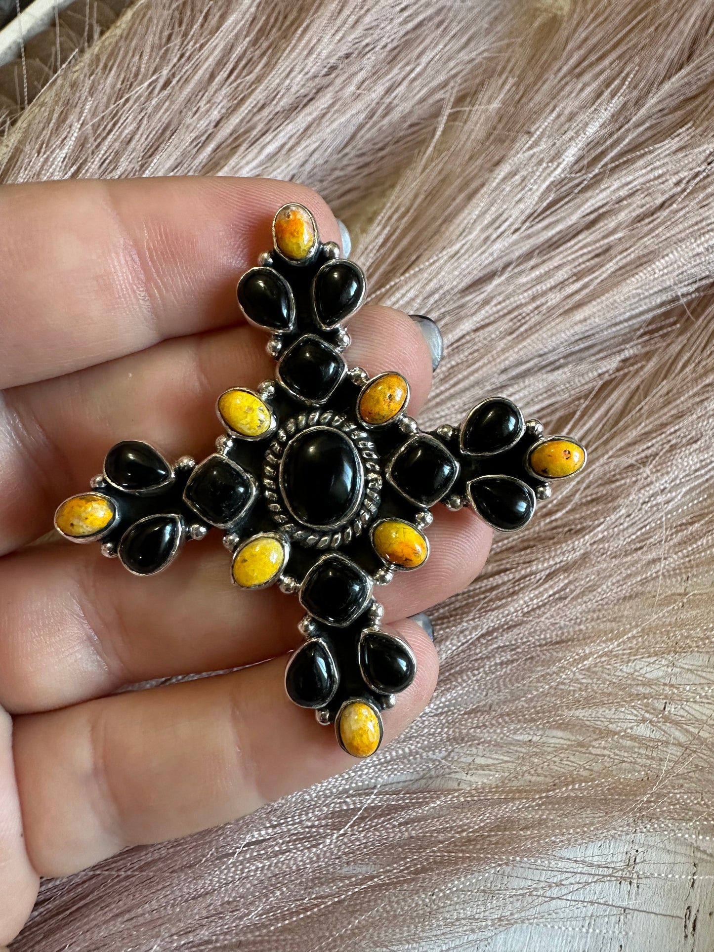 HALLOWEEN COLLECTION Nizhoni Black Onyx, Bumble Bee & Sterling Silver Adjustable Ring