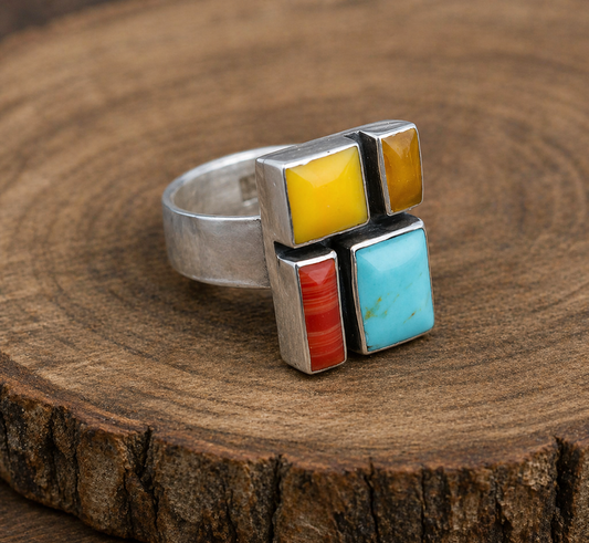 Multistone Mosaic Sterling Silver Ring