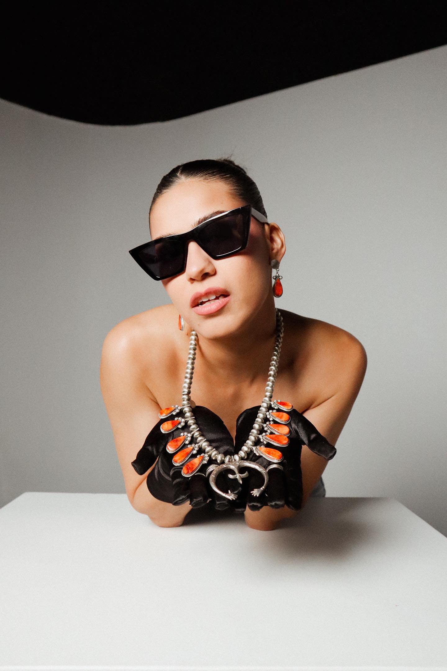 Handcrafted Orange Spiny And Sterling Silver Squash Blossom Necklace Earrings Set By Selena Warner
