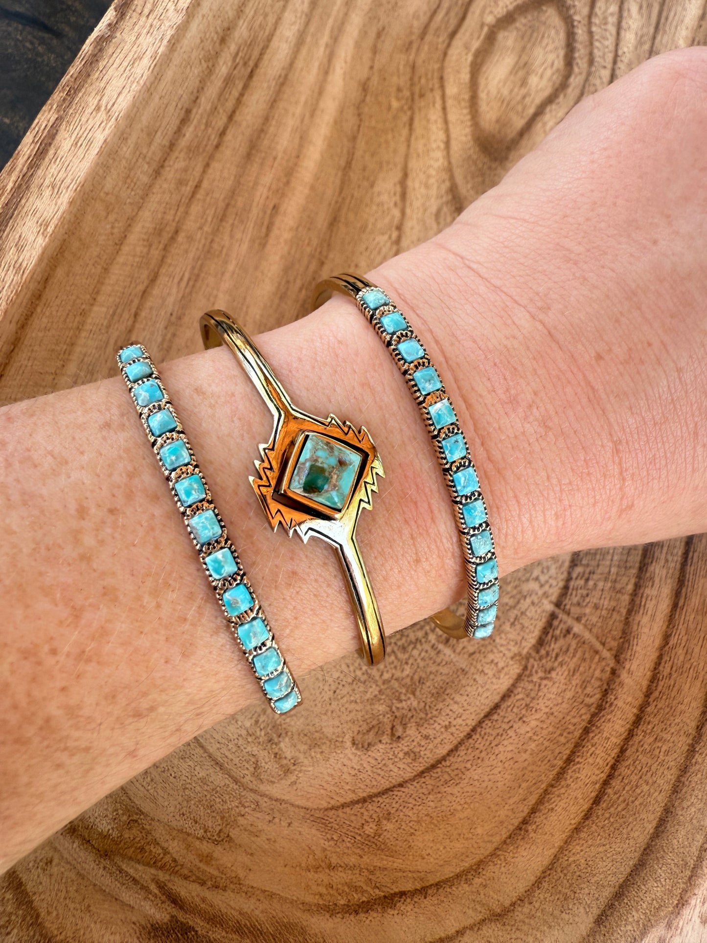 “The Golden Collection”  Aztec Cuff Handmade Natural Turquoise Gold Plated Adjustable Bracelet Cuff