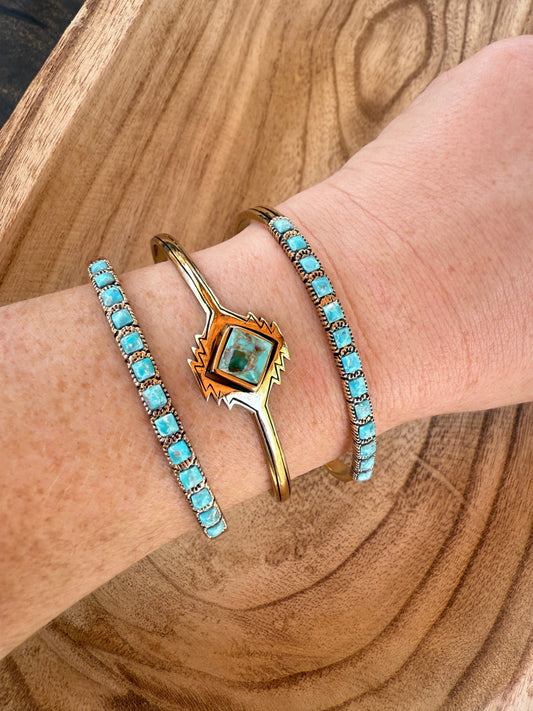 “The Golden Collection”  Aztec Cuff Handmade Natural Turquoise Gold Plated Adjustable Bracelet Cuff