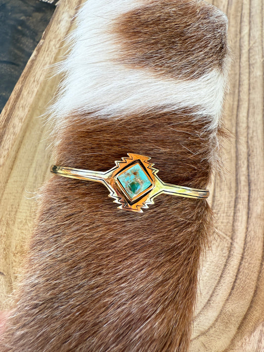 “The Golden Collection”  Aztec Cuff Handmade Natural Turquoise Gold Plated Adjustable Bracelet Cuff