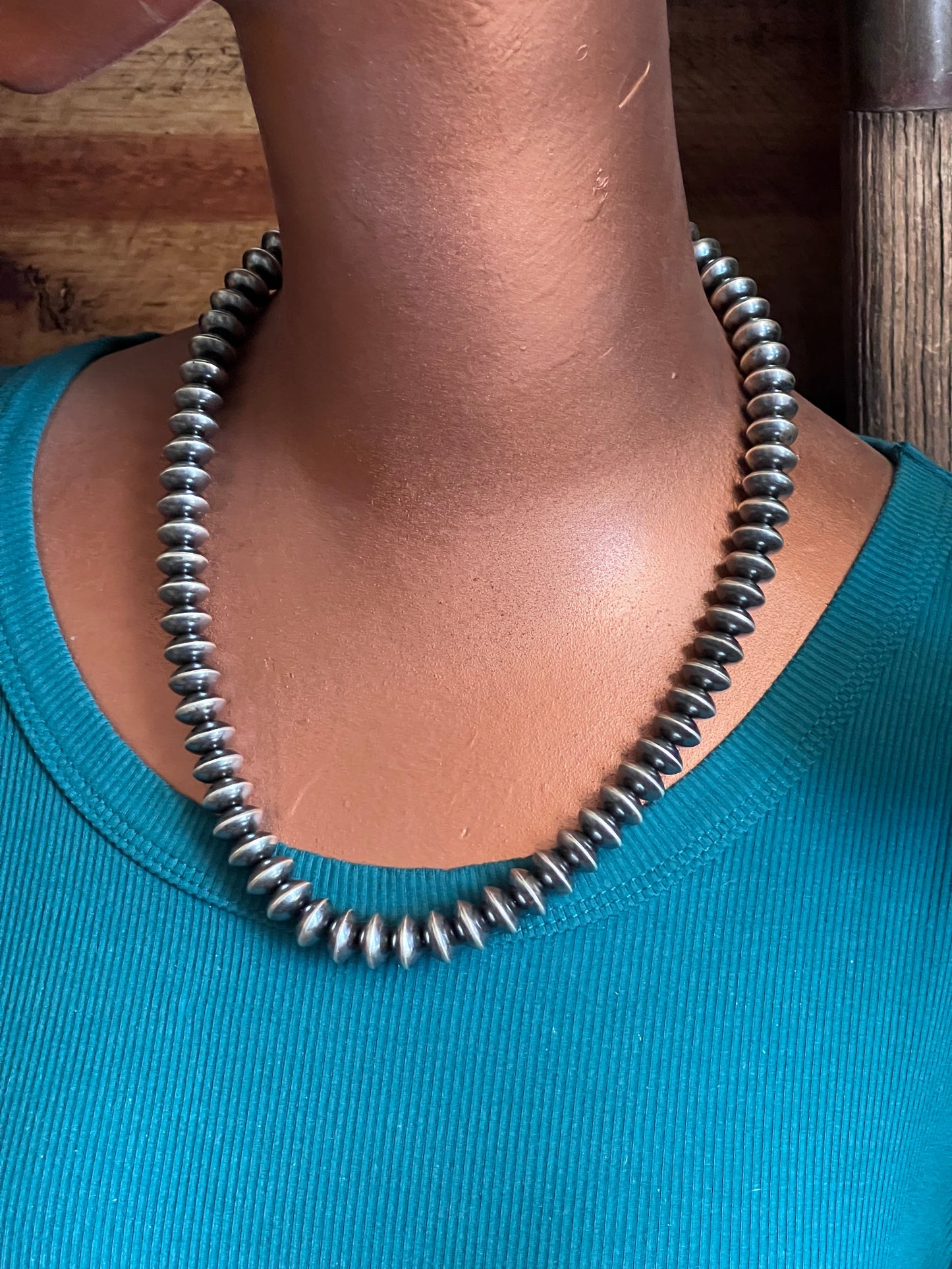 Handcrafted 11mm Sterling Silver Saucer Pearl Bead Necklace by Michelle Jameson, 19-1/2 inches