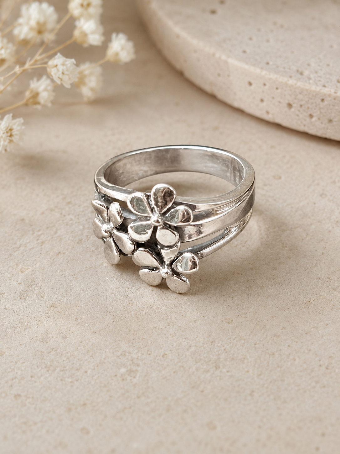 Pretty As 3 Flowers Sterling Silver Ring