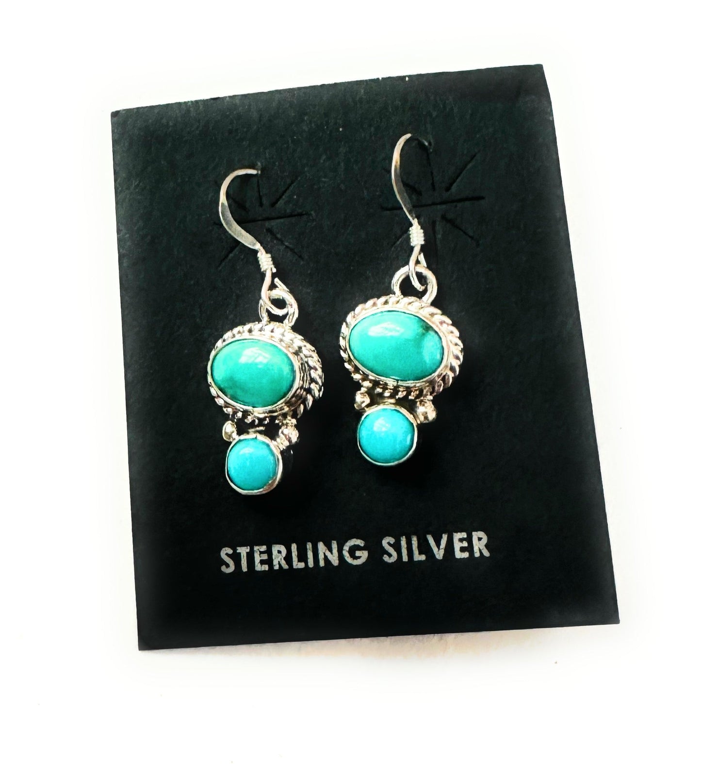 Navajo Turquoise and Sterling Silver Two Stone  Dangle Earrings