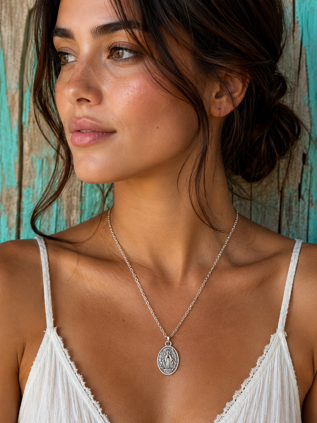 Sterling Silver Saint Mary Charm Necklace
