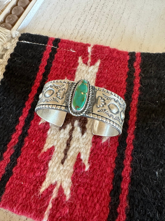 Jeff James Handcrafted Turquoise & Sterling Silver Handmade Sterling Cuff Signed