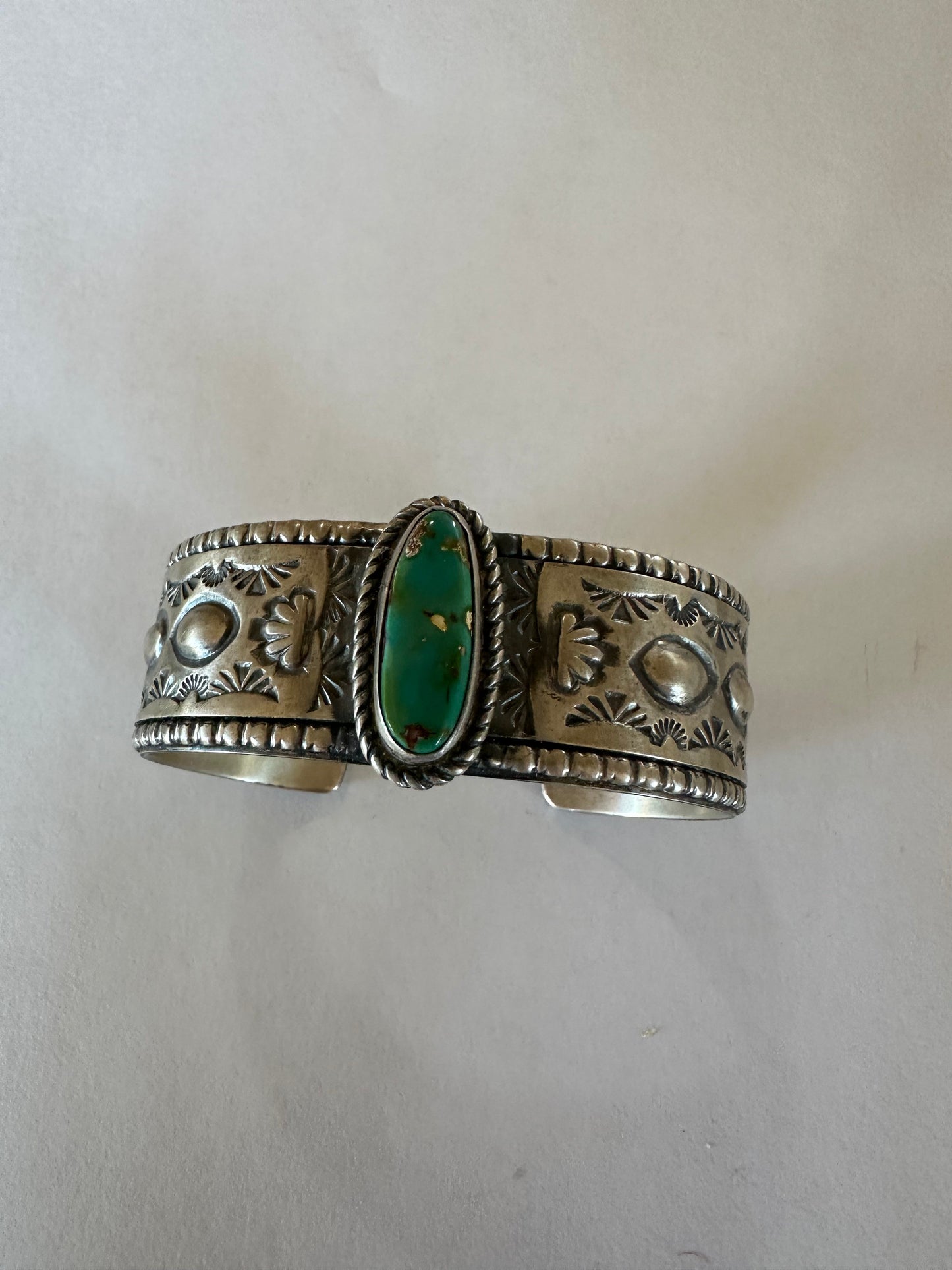 Jeff James Handcrafted Turquoise & Sterling Silver Handmade Sterling Cuff Signed
